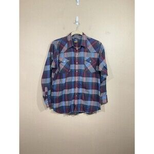 VTG Rock Canyon Mens Pearl Snap Button Up Plaid Shirt L 17 x 36 Cowboy Western